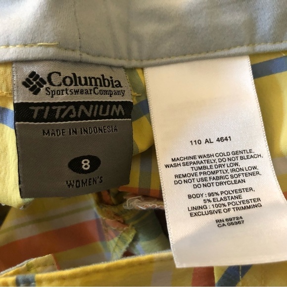 Columbia Titanium Plaid Bermuda Shorts Stretch Yellow/Blue Pockets Sz. 8 Summer - Picture 5 of 6
